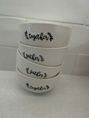 White "Together/Gather" Ceramic small Serving Bowls - Set of 4